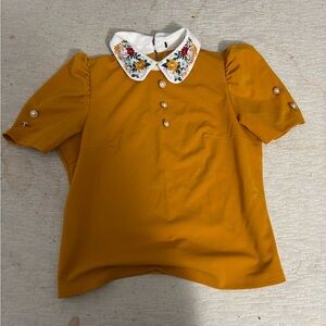 Embroidered Collar Mustard Women’s Shirt